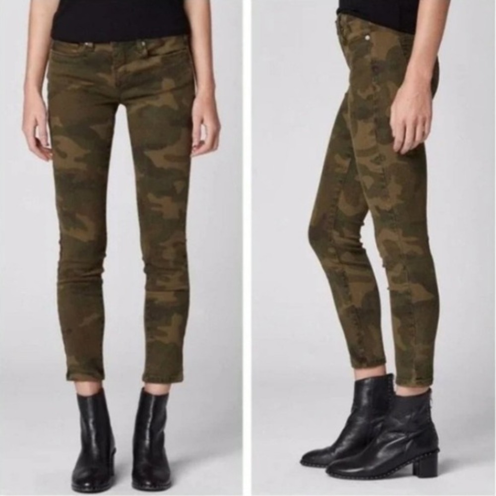 Blank NYC Reade Skinny Ankle Jeans Women 26 Green Camouflage‎ Stretch Zip Button